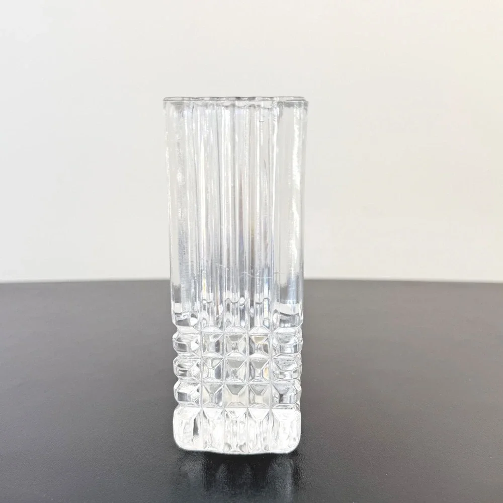 Square Bud Vase Home 4.75in Clear Excellent Ribbed Hobnail Cut Glass Deco 70 MCM